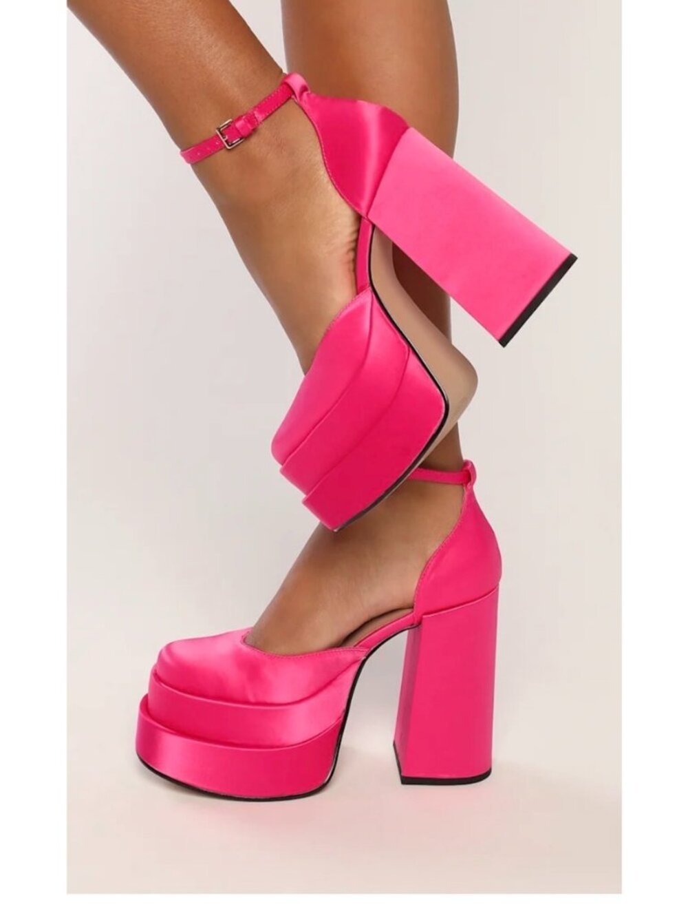 Steve Madden Charlize Pink Satin Double Platform Heels Ankle Strap Block Heel 6